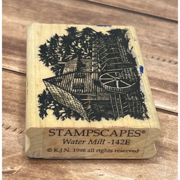 VINTAGE Stampscapes Water Mill 142E Scene Rubber Stamp ON Woodblock - Picture 4 of 5